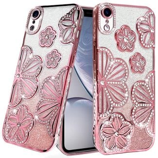 For Apple For Apple iPhone XR Shimmer Glitter Floral Design Thick TPU Case Cover