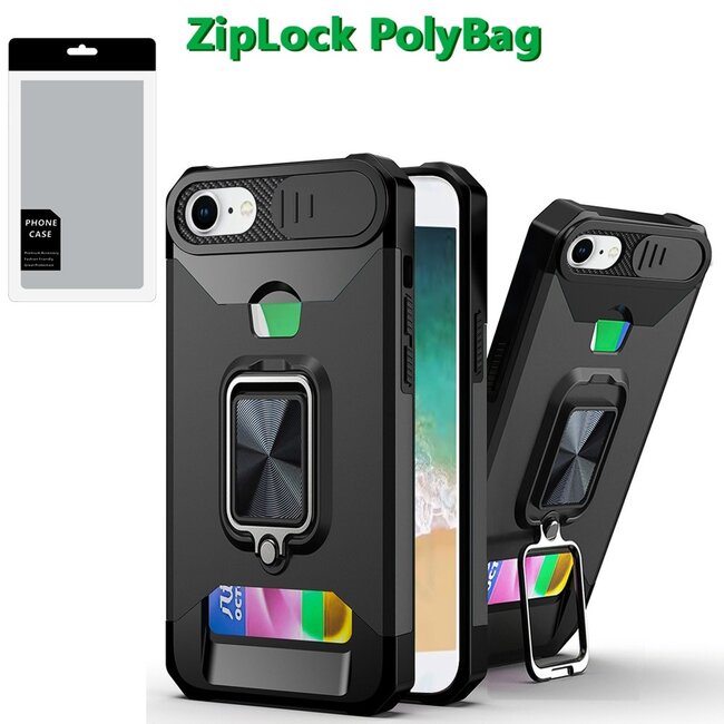 For Apple [PolyBag] For Apple iPhone 16e / SE4 Multi-Functional Card Magnetic Ring Stand Hybrid Camera