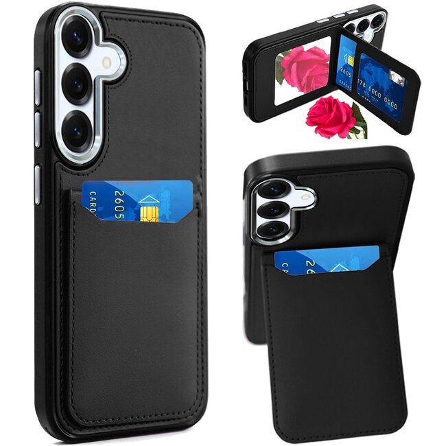 For Samsung For Samsung Galaxy s25 Plus/s24 Plus Card Holder with Mirror Inside PU Leather Hybrid Case