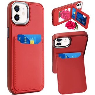 For Apple For Apple iPhone 11 (XI6.1) Card Holder with Mirror Inside PU Leather Hybrid Case