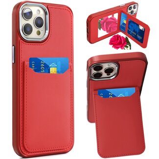 For Apple For Apple iPhone 12 Pro Max 6.7 Card Holder with Mirror Inside PU Leather Hybrid Case