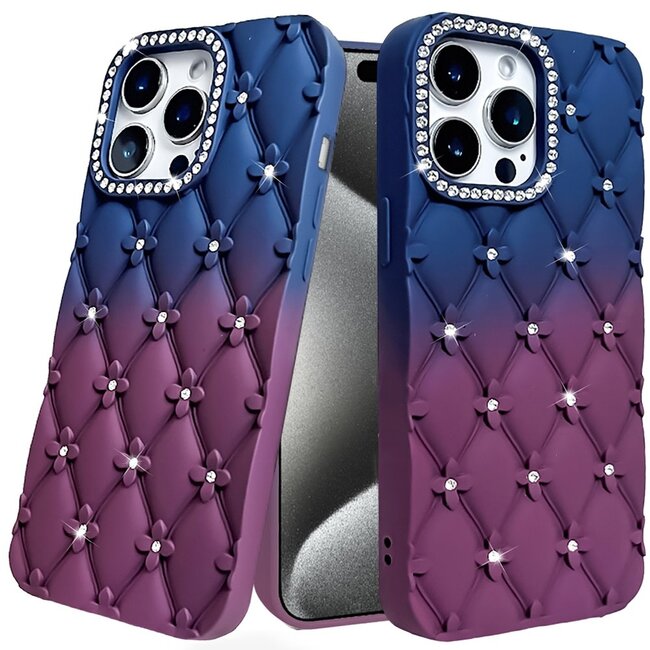 For Apple For Apple iPhone 15 Pro Max Floral Joy Glitter Shimmer Leather Feel Thick TPU Case