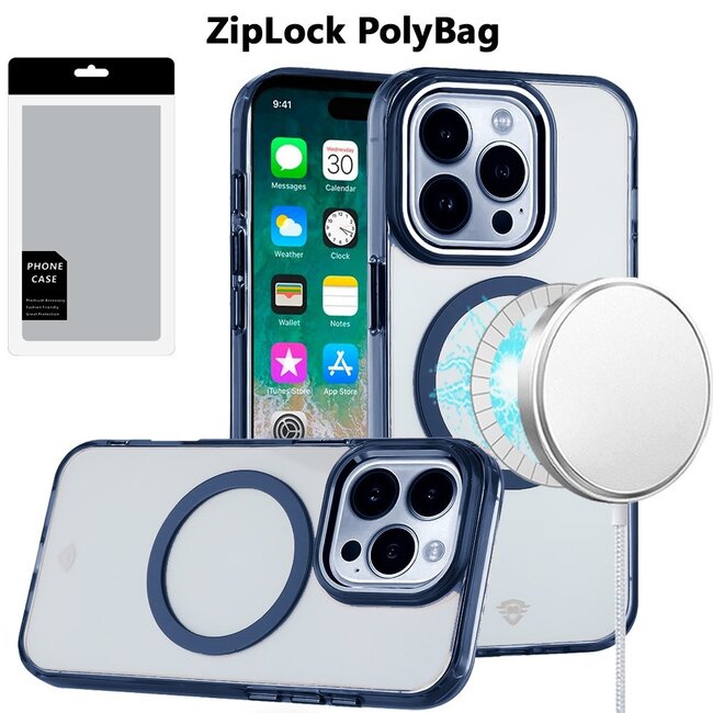 For Apple For Apple iPhone 15 Pro Max Magnetic Circle Ring Transparent Premium Acrylic with Metal Buttons & Camera Raised Lip