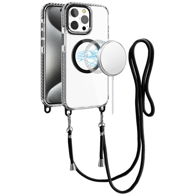 Techy For Apple iPhone 15 Pro Max Transparent HQ Clear Line Design Edged Hybrid Magnetic Circle with Matching Lanyard