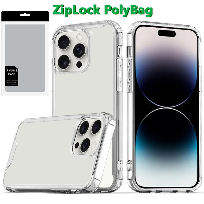 For Apple [PolyBag] For Apple iPhone 14 Pro Max Colored Shockproof Transparent Hard PC TPU Hybrid