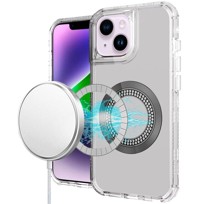 For Apple For Apple iPhone 14/13 Magnetic Ring Circle Bling Chrome 3in1 Hybrid Case