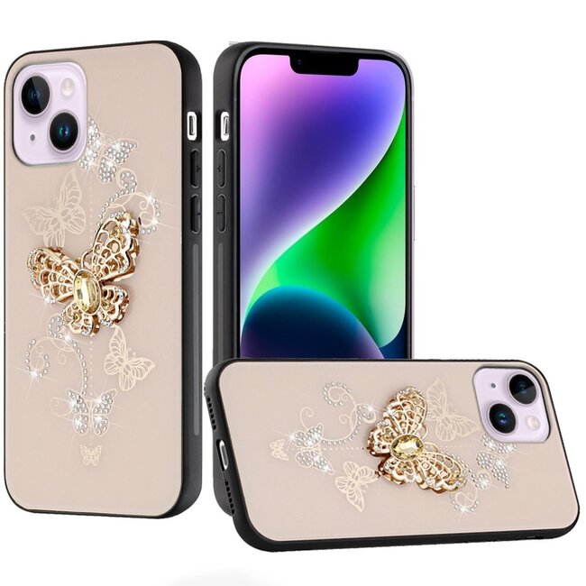 For Apple For Apple iPhone 13 / iPhone 4 6.1" SPLENDID Diamond Glitter Ornaments Engraving Case Cover Garden Butterfly
