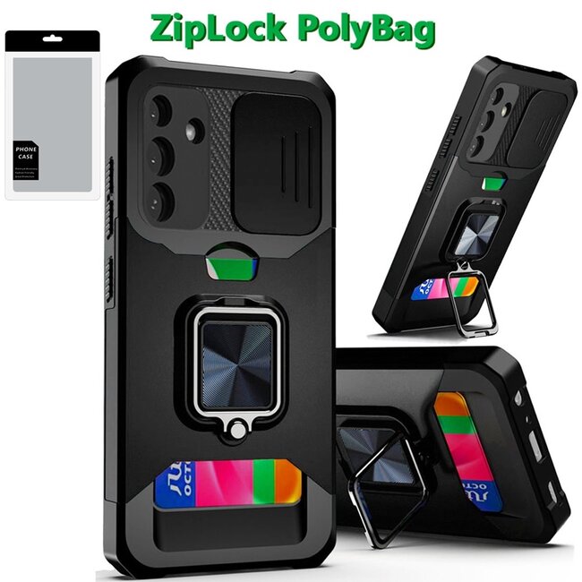 For Samsung [PolyBag] For Samsung Galaxy A26 Multi-Functional Card Magnetic Ring Stand Hybrid Camera