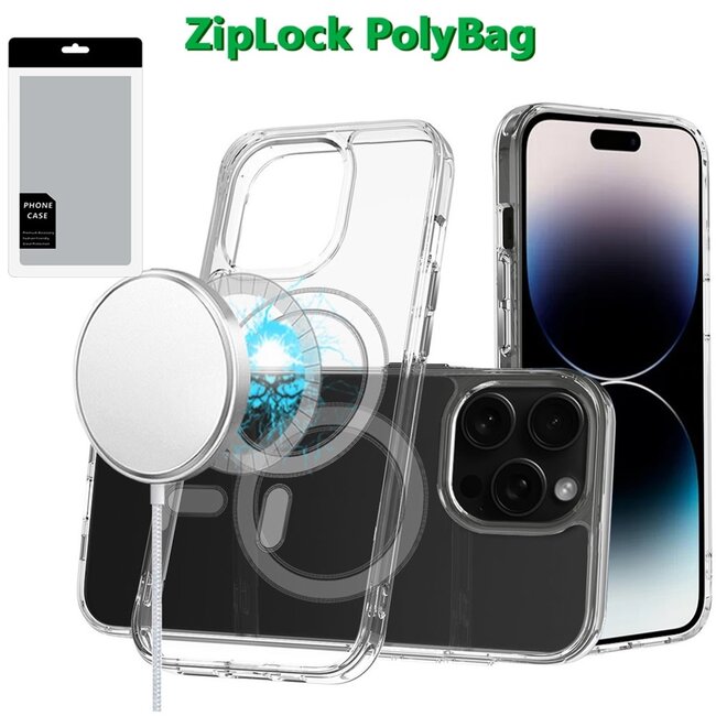 For Apple [PolyBag] For Apple iPhone 14 Pro Max Thick Transparent Magnetic Circle Shockproof Hybrid