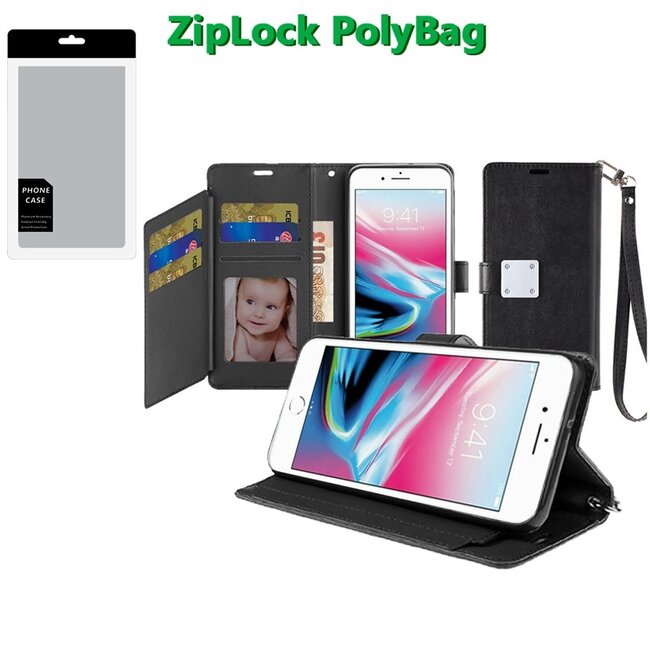 For Apple [PolyBag] For Apple iPhone SE 3 (2022) SE/8/7 Wallet ID Card Holder