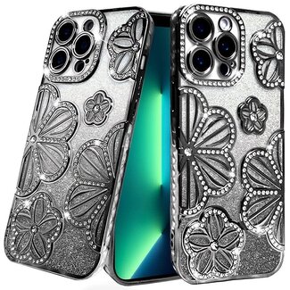 For Apple For Apple iPhone 13 Pro Max Shimmer Glitter Floral Design Thick TPU Case Cover