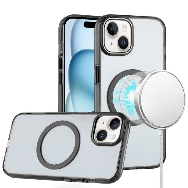 For Apple For Apple iPhone 14 PLUS Magnetic Circle Ring Transparent Premium Acrylic with Metal Buttons & Camera Raised Lip