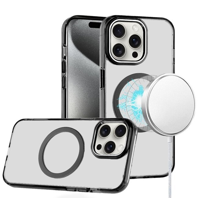 For Apple For iPhone 15 Pro Magnetic Circle Ring Transparent Premium Acrylic with Metal Buttons & Camera Raised Lip