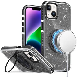 For Apple For Apple iPhone 14/13 Glitz HQ Shimmer Glitter Magnetic Ring Circle with 360 degree Rotational Ring Kickstand Tough Hybrid Case