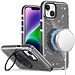 For Apple For Apple iPhone 14/13 Glitz HQ Shimmer Glitter Magnetic Ring Circle with 360 degree Rotational Ring Kickstand Tough Hybrid Case