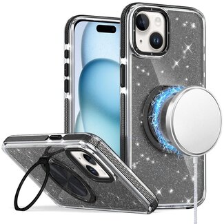 For Apple For Apple iPhone 15 Glitz HQ Shimmer Glitter Magnetic Ring Circle with 360 degree Rotational Ring Kickstand Tough Hybrid Case