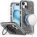 For Apple For Apple iPhone 15 Glitz HQ Shimmer Glitter Magnetic Ring Circle with 360 degree Rotational Ring Kickstand Tough Hybrid Case