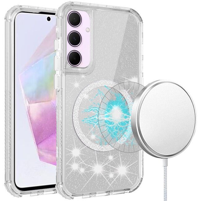 For Samsung For Samsung Galaxy A36 Magnetic Ring Glitter 3in1 Hybrid Case Cover