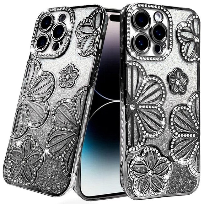 For Apple For Apple iPhone 14 PRO MAX 6.7" Shimmer Glitter Floral Design Thick TPU Case Cover