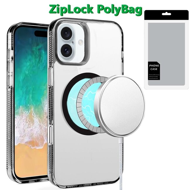 For Apple [PolyBag] For Apple iPhone 16 Plus 6.7 inch PURE Transparent [Magnetic Circle] High Quality Ultra Thick Hybrid