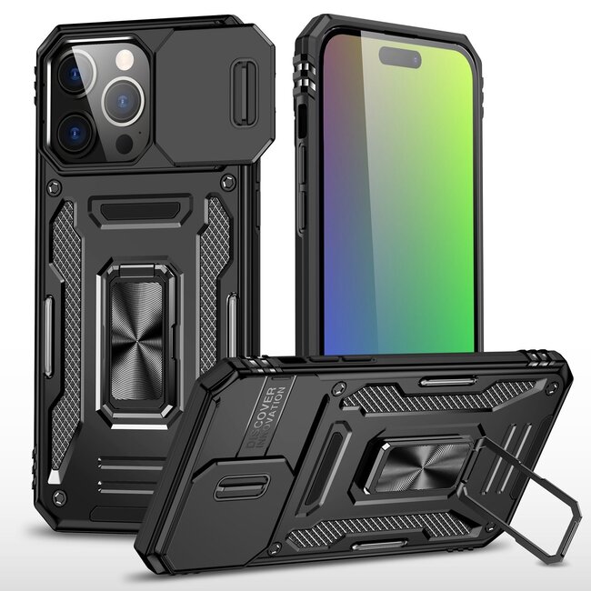For Apple For Apple iPhone 15 Plus Utter Tough Metal Ring Movable Camera Window Hybrid Case Cover