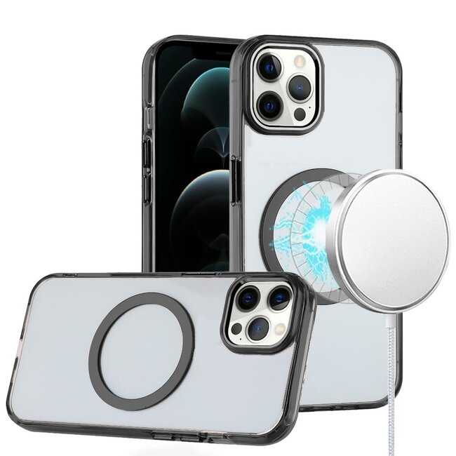 For Apple For Apple iPhone 12 Pro Max 6.7 Magnetic Circle Ring Transparent Premium Acrylic with Metal Buttons & Camera Raised Lip