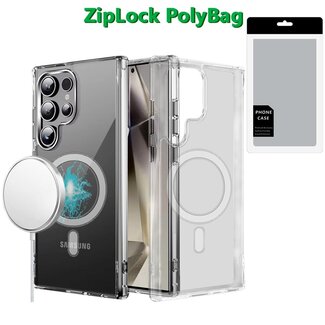 For Samsung [PolyBag] For Samsung Galaxy s25 Ultra Thick Transparent Magnetic Circle Shockproof Hybrid