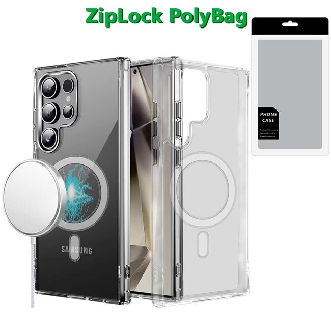 For Samsung [PolyBag] For Samsung Galaxy s25 Ultra Thick Transparent Magnetic Circle Shockproof Hybrid