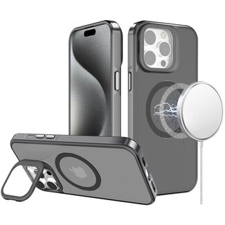 For Apple For Apple iPhone 15 Pro Max Frame Aluminium Camera Stand Metallic Buttons Magnetic Circle Tough HQ Hybrid Case
