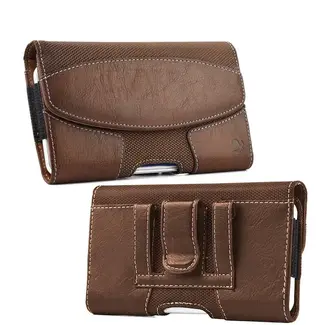 Techy Horizontal Leather Brown Pouch