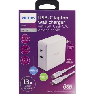 Philips PHILIPS 67.5 HIGH END FAST USB-C LAPTOP WALL CHARGER KIT WITH 6FT USB-C/C DEVICE CABLE