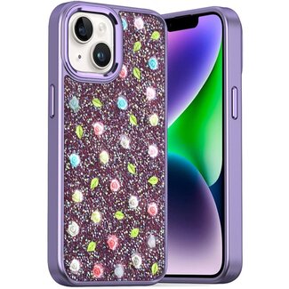 For Apple For Apple iPhone 13 6.1 Stick-On Embedded Glass Glitter Diamonds of Colorful Floral Arrangement HQ Hybrid Case