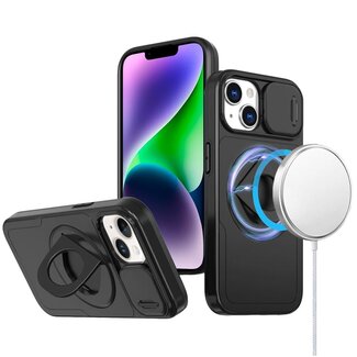 For Apple For Apple iPhone 14/13 Trendy Full Coverage with Camera Window Magnetic Circle with Rotational Ring Stand Hybrid Case