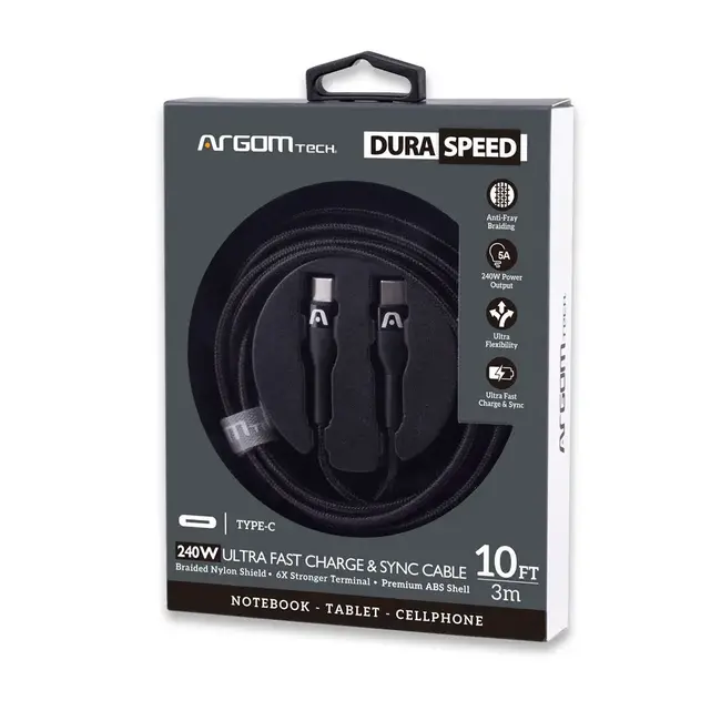 Argom Argom DuraSpeed Type-C to Type-C 240W Ultra Fast Charge & Sync Cable 3m/10ft