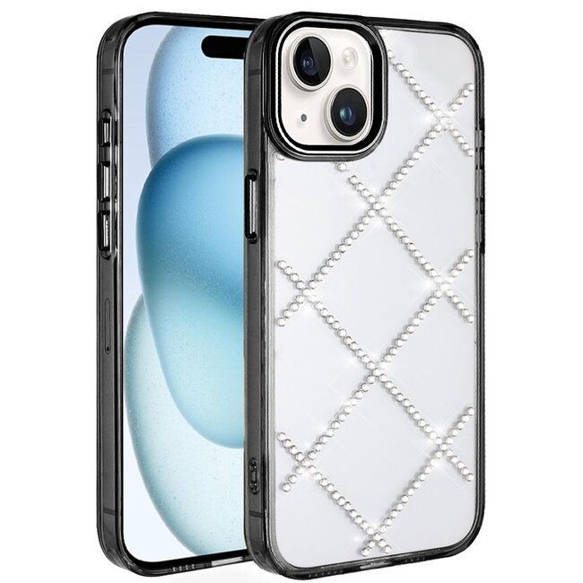 For Apple For Apple iPhone 15 Gem Glitter Diamond Transparent Hard Colorful TPU Hybrid Case
