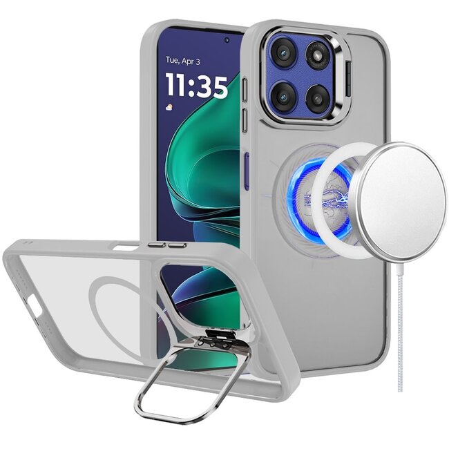 Motorola For Moto G Stylus 5G 2025 Fearless Tough HQ Metallic Hybrid with Camera Ring Stand Magnetic Circle Case