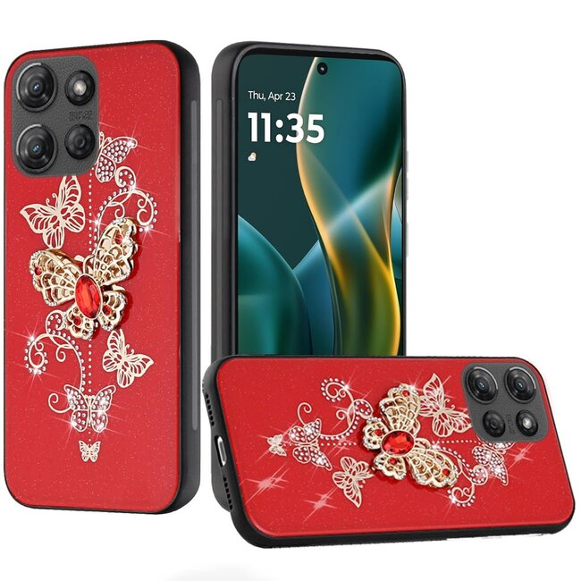 Motorola For Moto G Stylus 5G 2025 SPLENDID Diamond Glitter Ornaments Engraving Case Cover Garden Butterflies