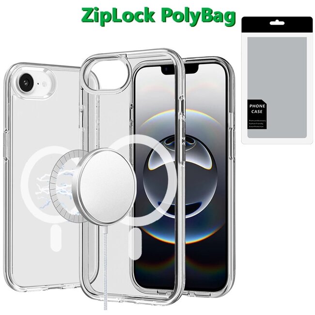 For Apple [PolyBag] For iPhone 16E / SE4 Sturdy Ultra Magnetic Circle Thick 3mm Transparent Hybrid