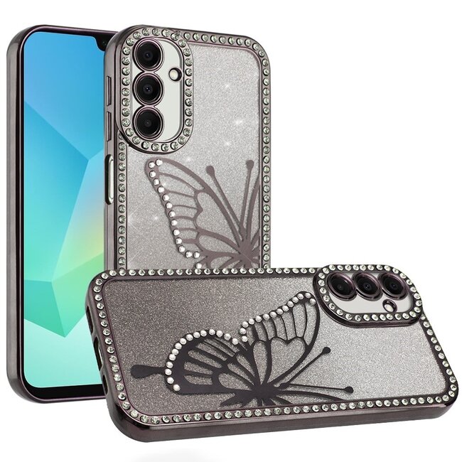 For Samsung For Samsung Galaxy A16 5G Electroplated Butterfly With Diamonds Glitter Shimmer Hybrid Case