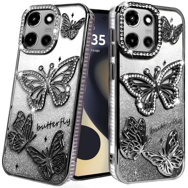 For Samsung For Motorola Edge 2025 Butterfly Freedom Shimmer Glitter Thick TPU Case Cover