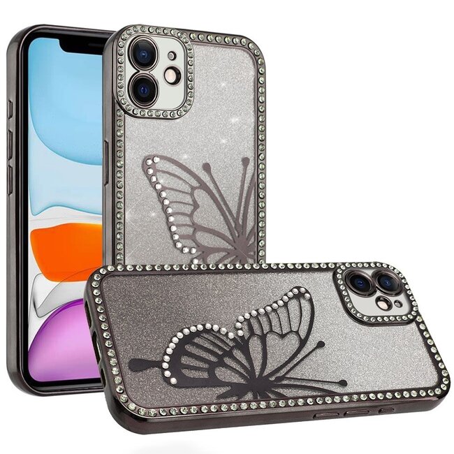For Apple For Apple iPhone 11 (XI6.1) Electroplated Butterfly With Diamonds Glitter Shimmer Hybrid Case