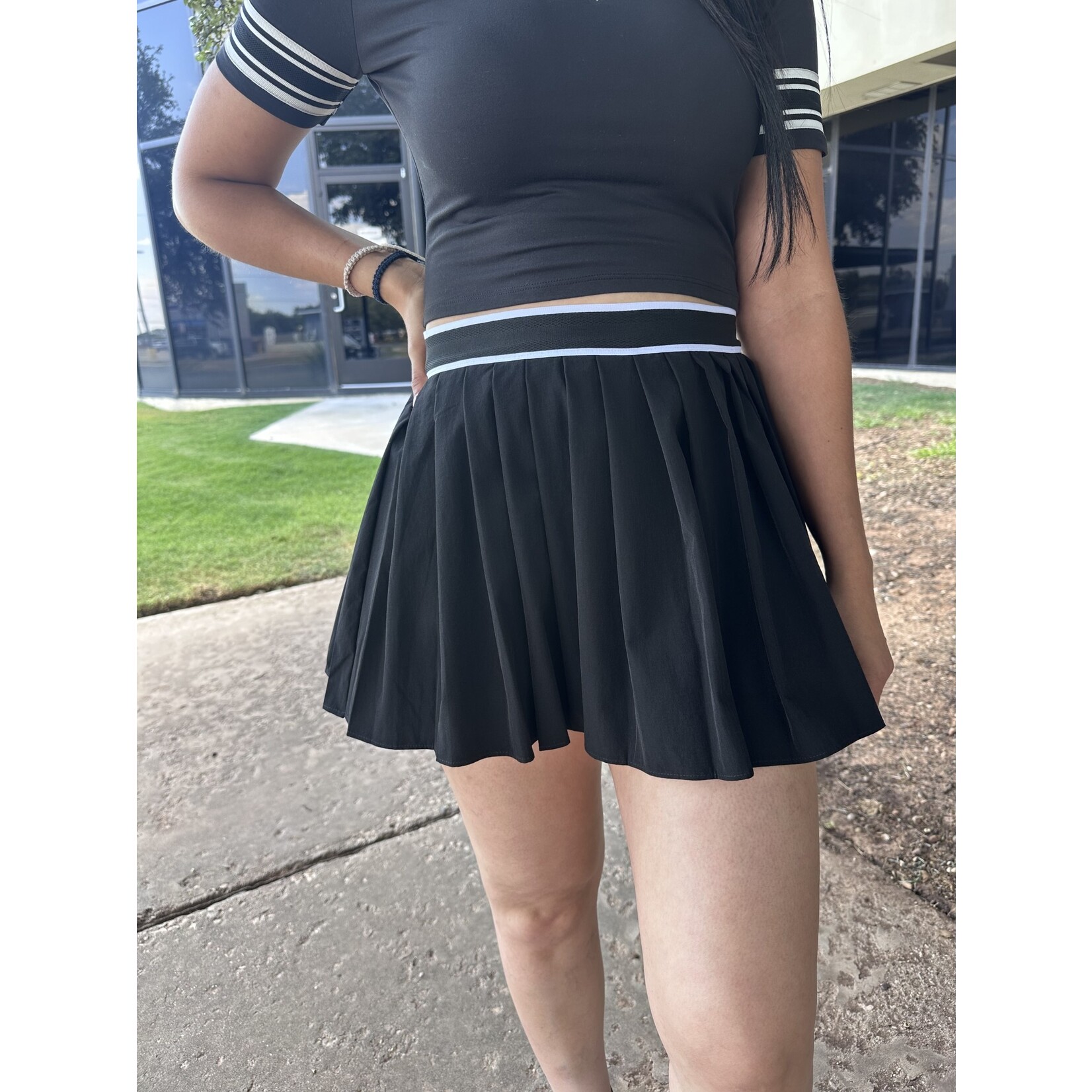Pleated Striped Skirt