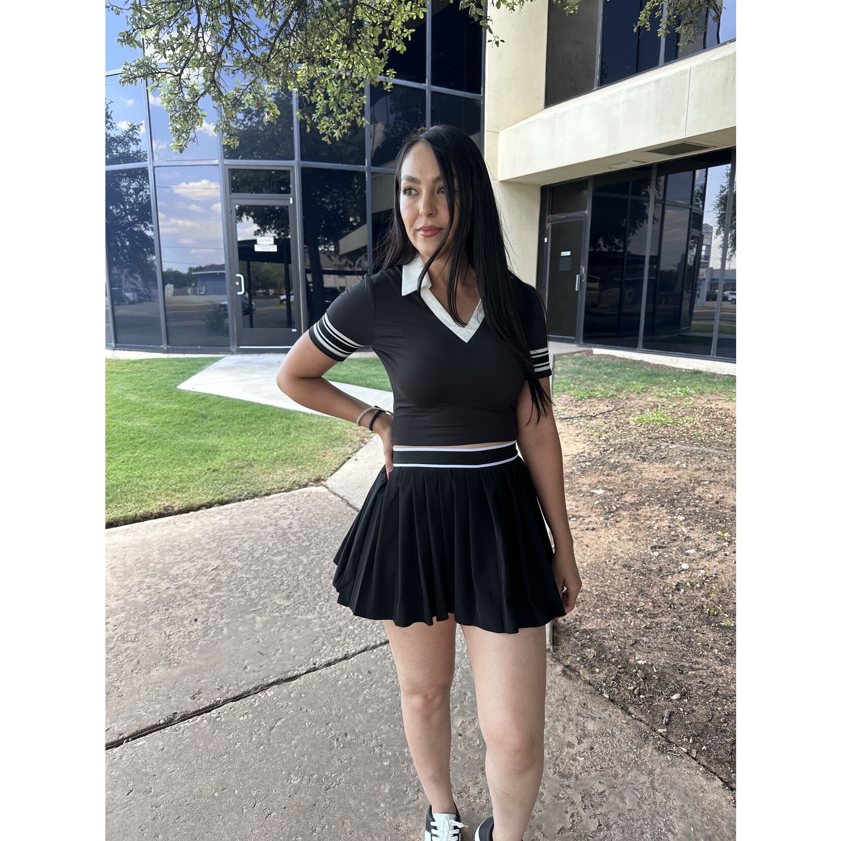 Pleated Striped Skirt