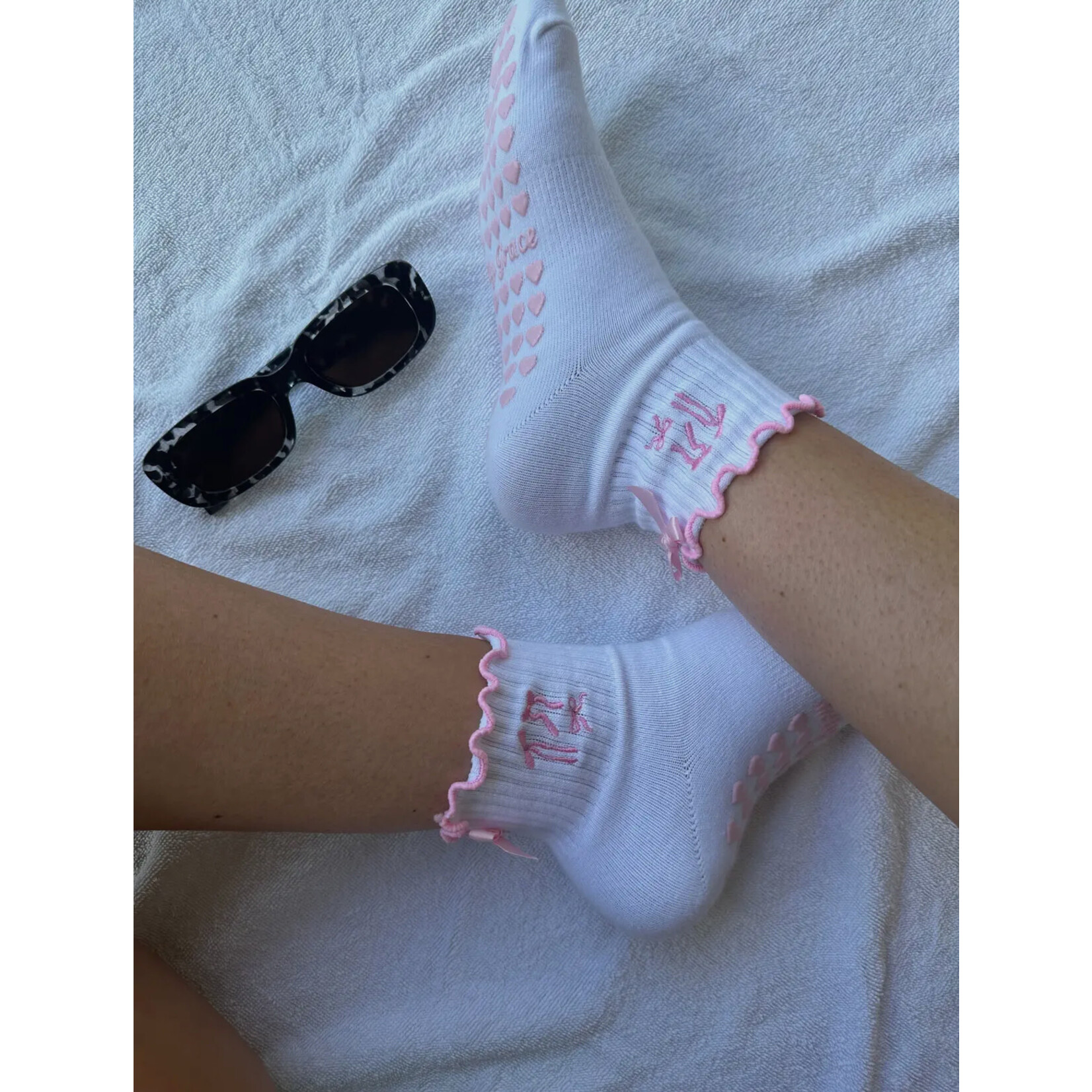 Pilates Pink Bow Socks