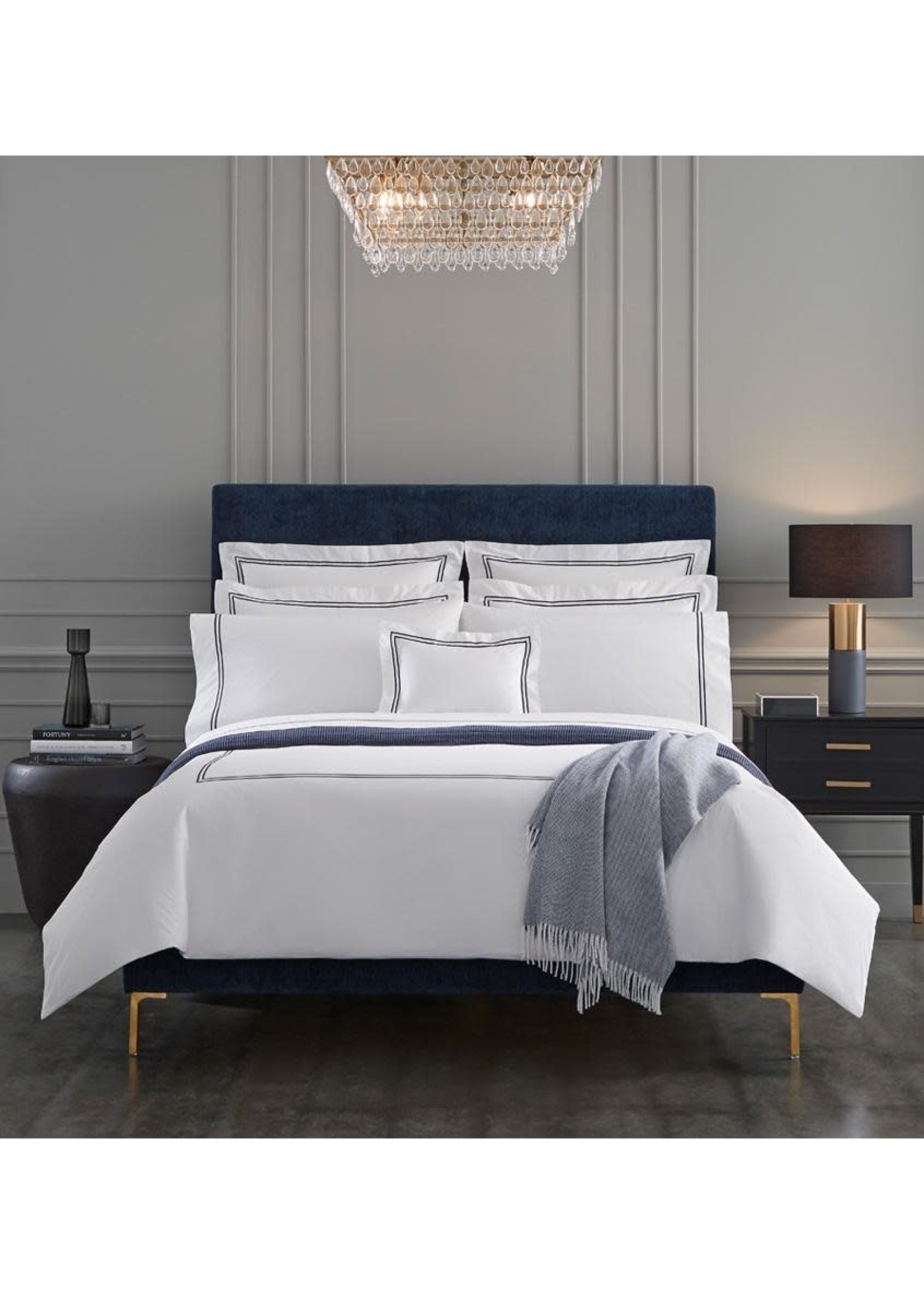 Sferra Sferra Grande Hotel Twin Flat Sheet, White/Navy