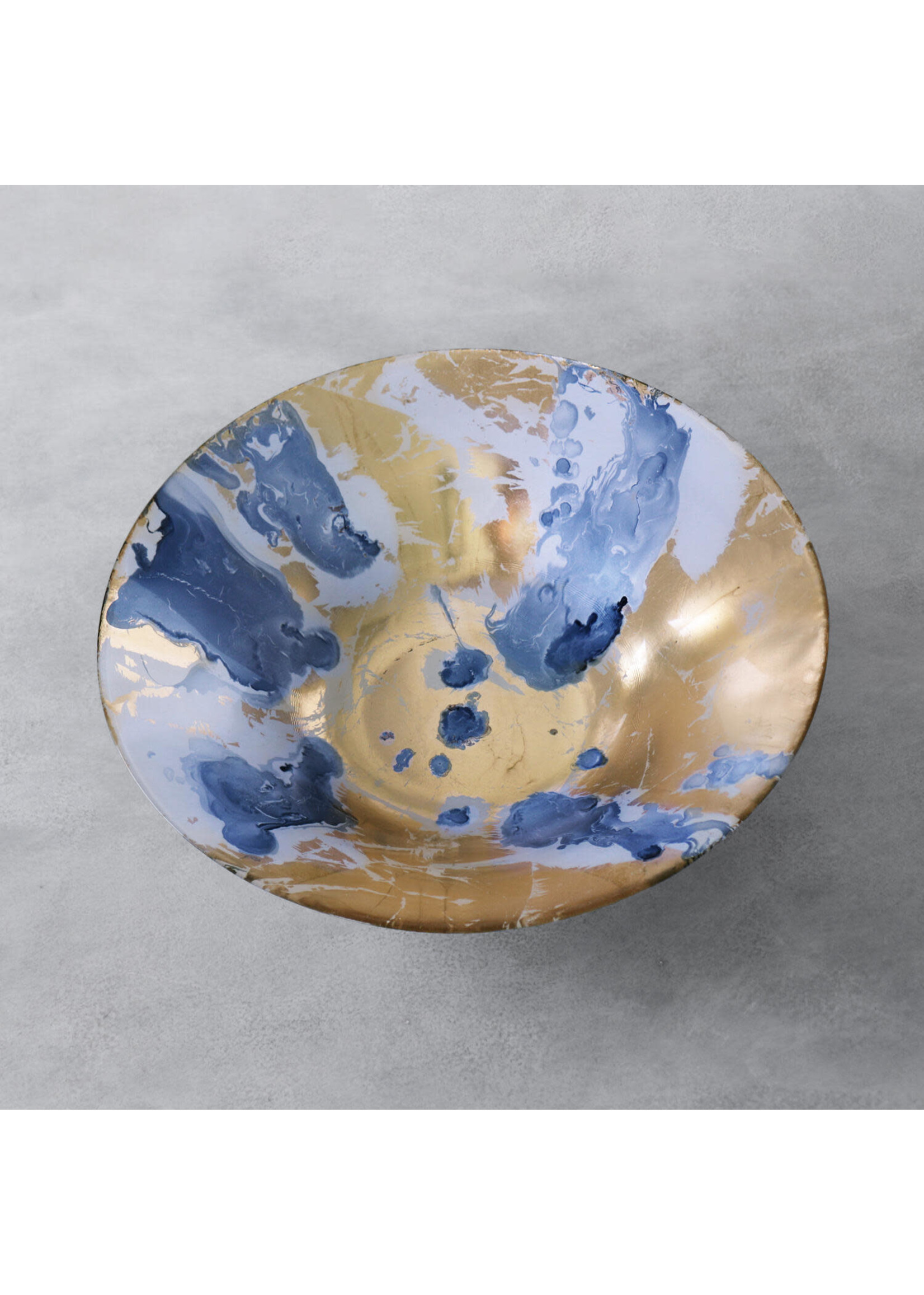 Beatriz Ball Beatriz Ball New Orleans Painted Glass Centerpiece Bowl, Blue and Gold