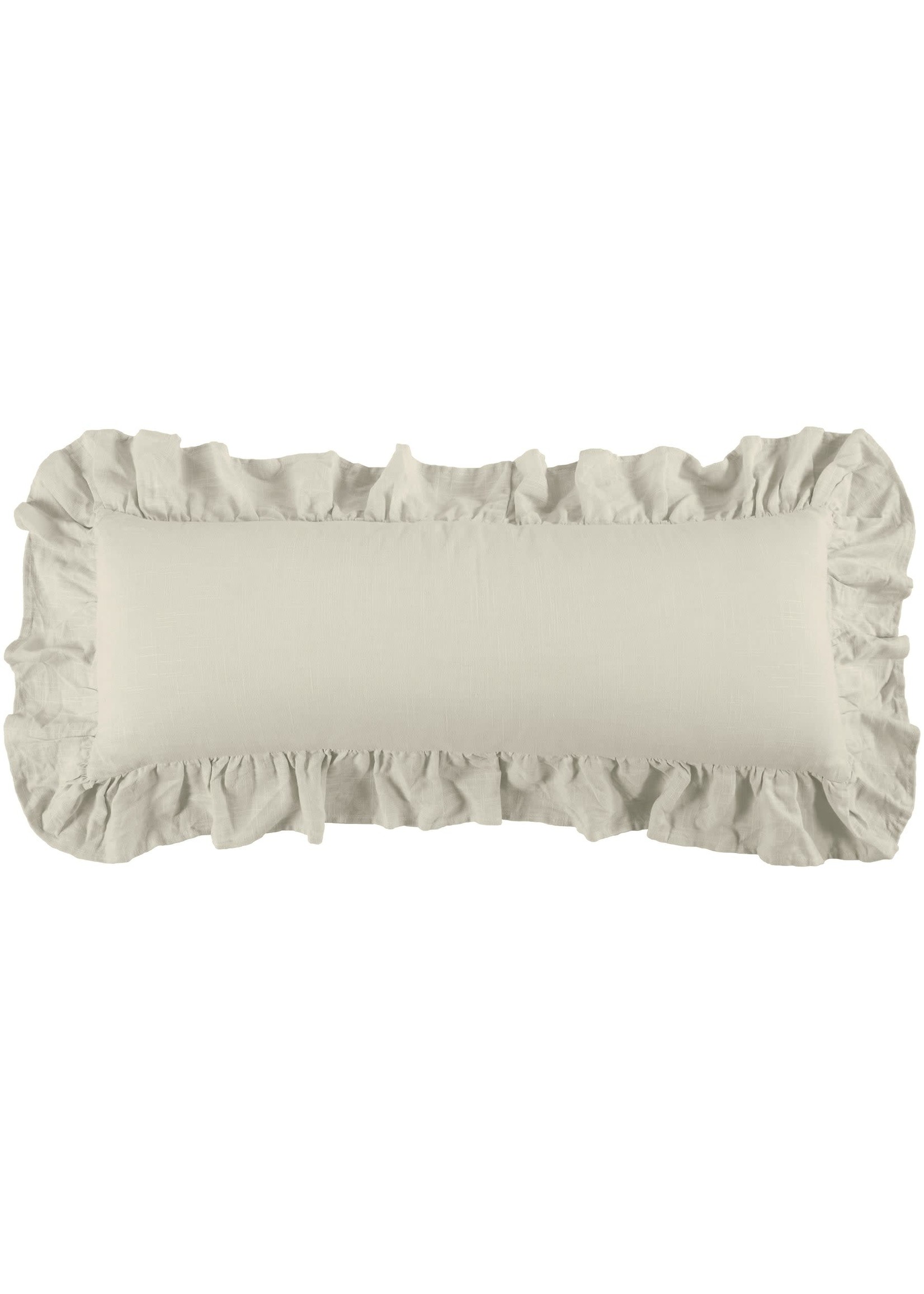 HIEND HIEND Washed Linen Ruffled Lumbar Pillow, Light Tan