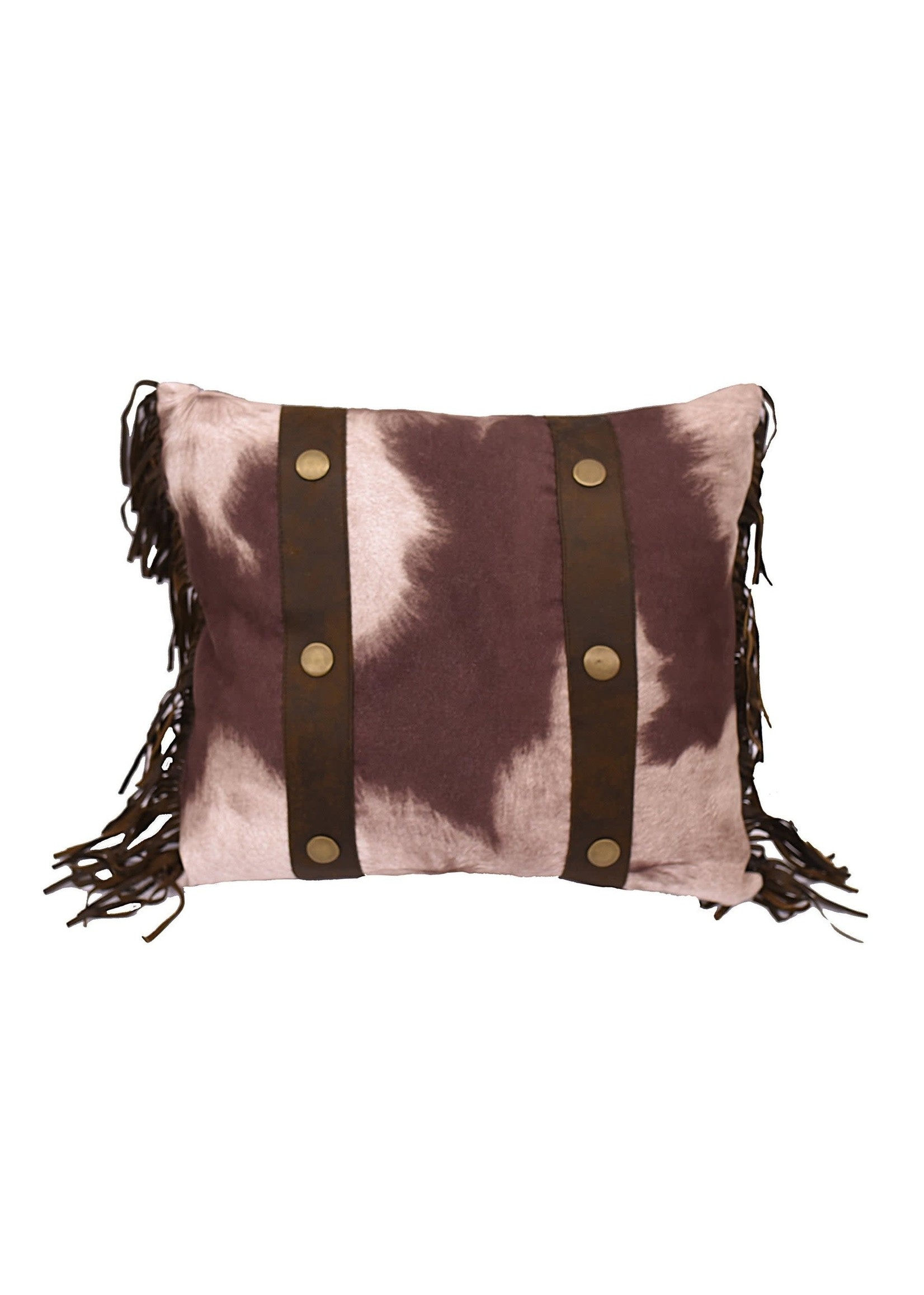 HIEND Cowhide Studded Accent Throw Pillow w/ Fringe