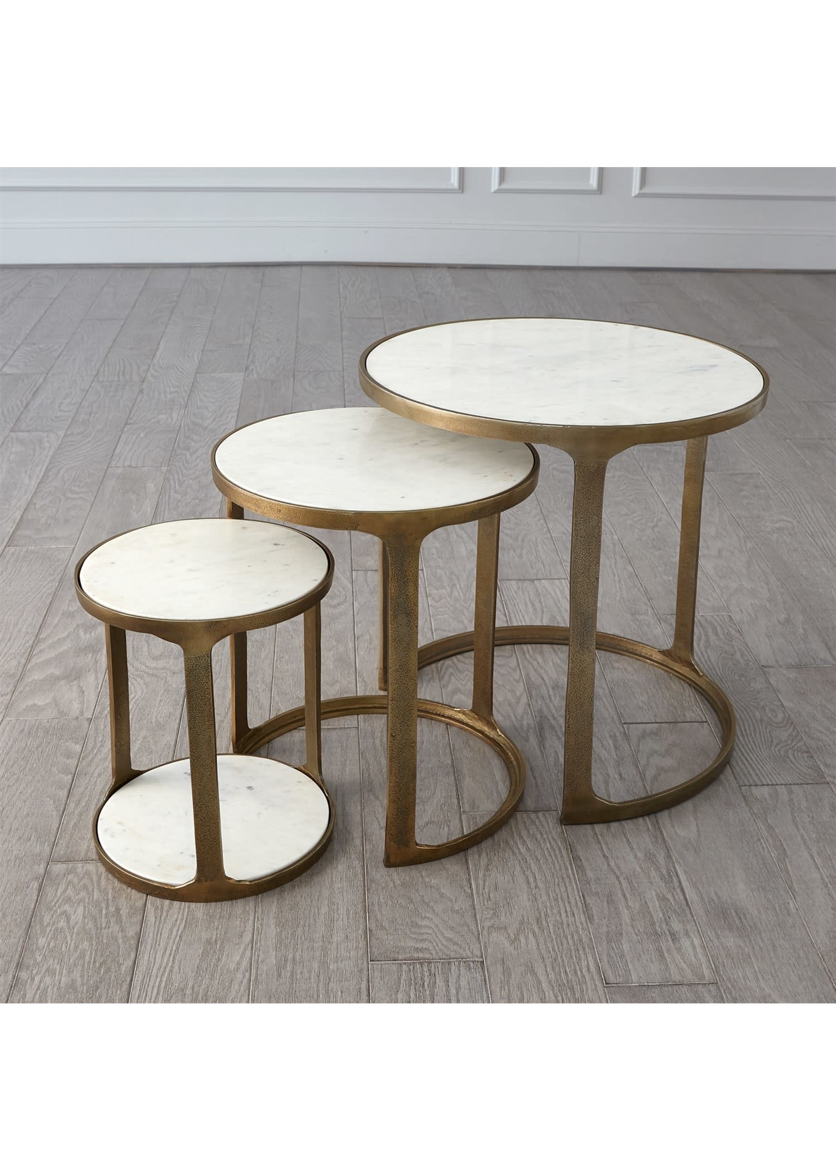 Global Views Global Views S/3 Marble Nesting Brass Tables