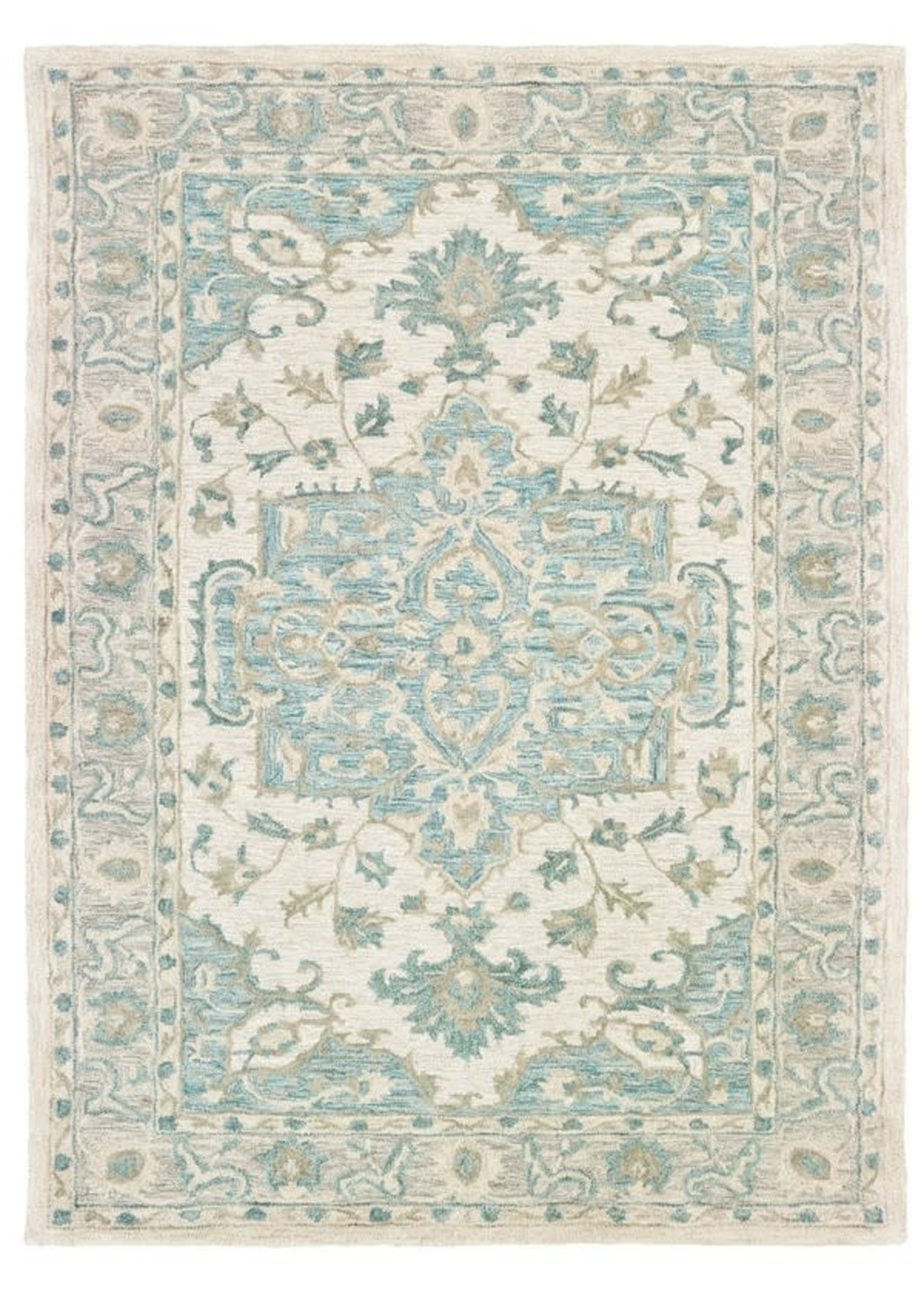 LR Home LR Home Modern Traditions Turquoise Gray Wool Rug 5x7'9"